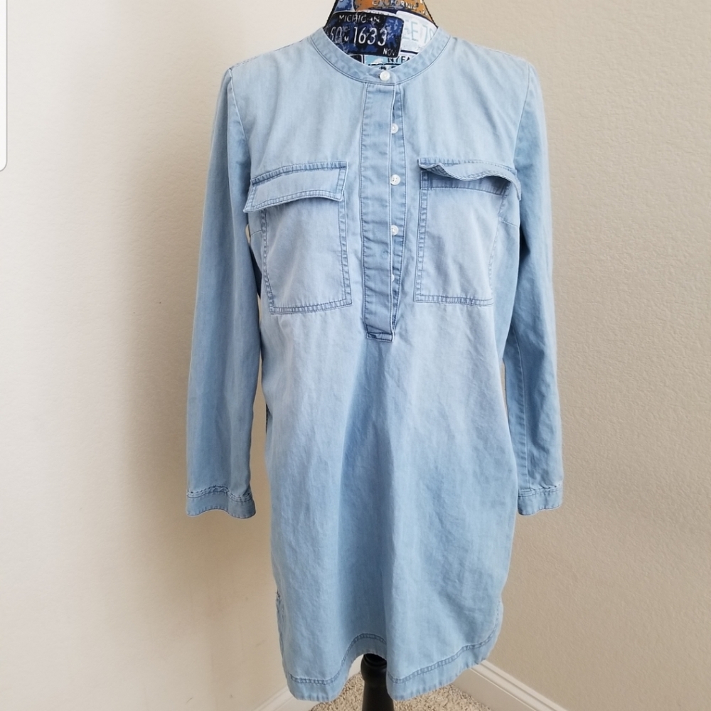 J. Crew Chambray Button Dress Light Wash M GUC